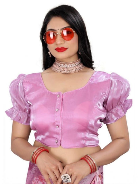 Women's Jimmy Solid Designer Neck Elastic Sleeve Readymade Blouse (Light Pink 38 , Alterable up to 42)-PID65830