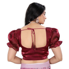 Women's Jimmy Solid Designer Neck Elastic Sleeve Readymade Blouse (Maroon 38 , Alterable up to 42)-PID65831