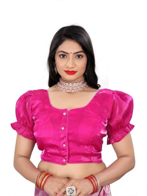 Women's Jimmy Solid Designer Neck Elastic Sleeve Readymade Blouse (Pink 38 , Alterable up to 42)-PID65832