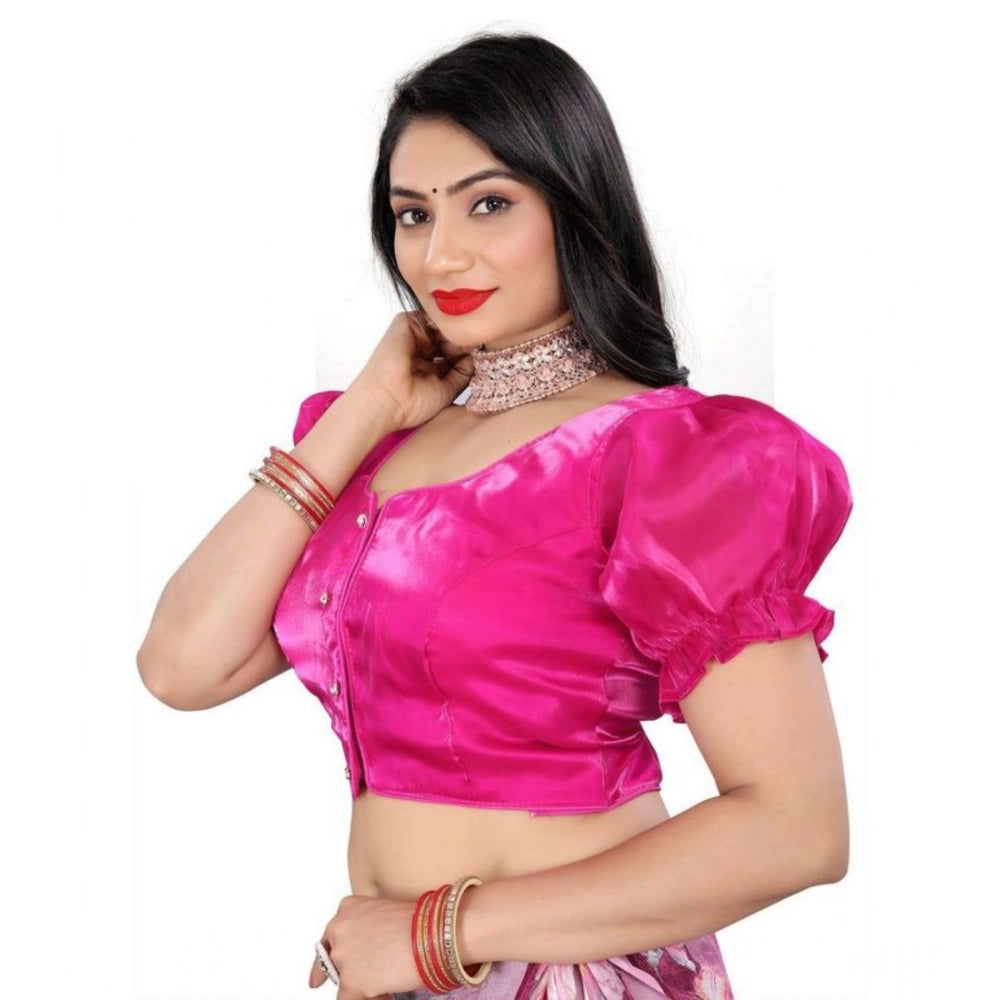 Women's Jimmy Solid Designer Neck Elastic Sleeve Readymade Blouse (Pink 38 , Alterable up to 42)-PID65832
