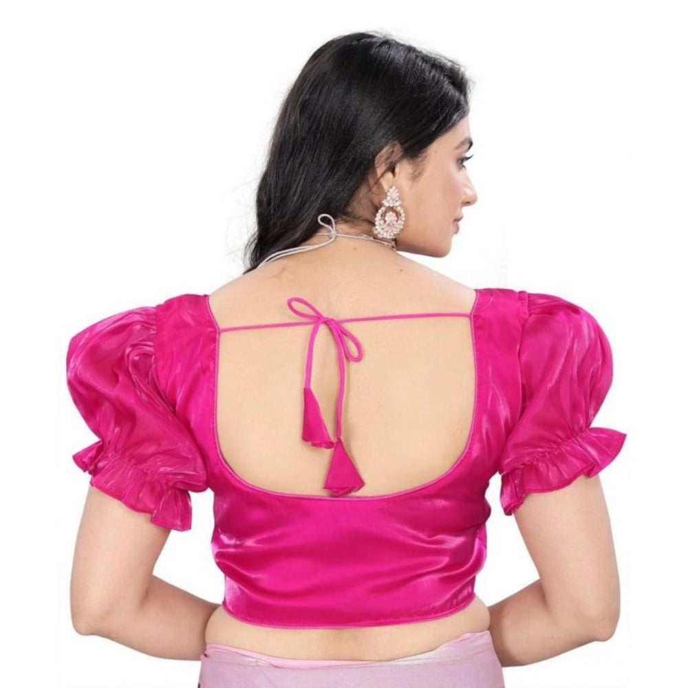 Women's Jimmy Solid Designer Neck Elastic Sleeve Readymade Blouse (Pink 38 , Alterable up to 42)-PID65832