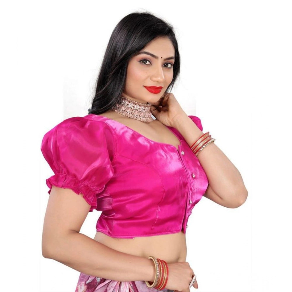 Women's Jimmy Solid Designer Neck Elastic Sleeve Readymade Blouse (Pink 38 , Alterable up to 42)-PID65832