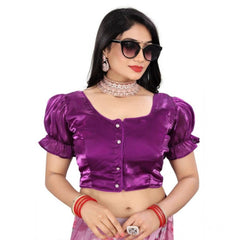 Women's Jimmy Solid Designer Neck Elastic Sleeve Readymade Blouse (Purple 38 , Alterable up to 42)-PID65833