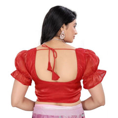 Women's Jimmy Solid Designer Neck Elastic Sleeve Readymade Blouse (Red 38 , Alterable up to 42)-PID65834
