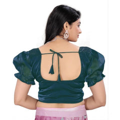 Women's Jimmy Solid Designer Neck Elastic Sleeve Readymade Blouse (Teal 38 , Alterable up to 42)-PID65835