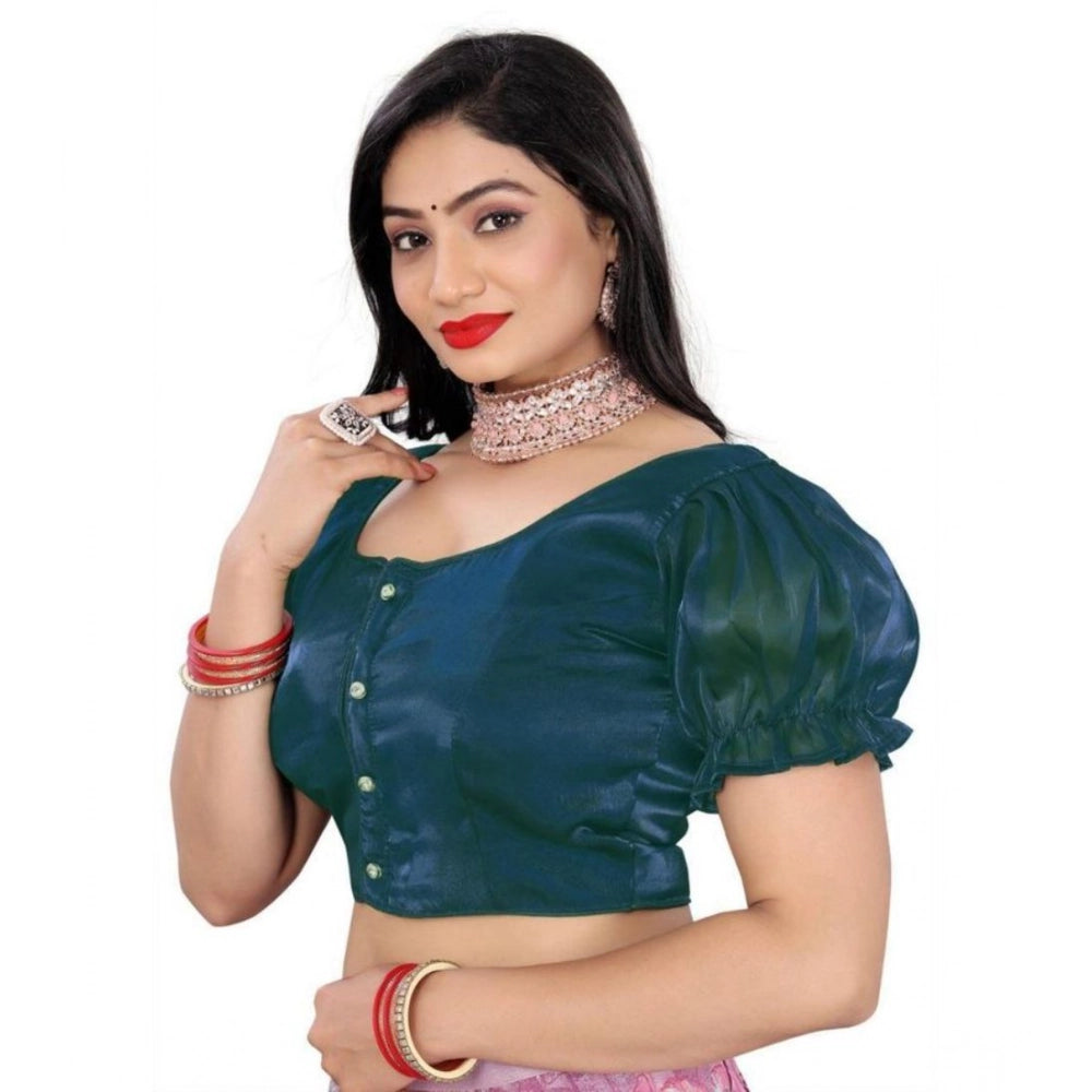 Women's Jimmy Solid Designer Neck Elastic Sleeve Readymade Blouse (Teal 38 , Alterable up to 42)-PID65835