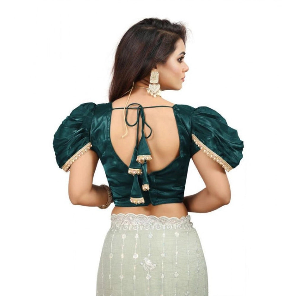Women's Jimmy Solid V Neck Puff Sleeve Readymade Blouse (Teal 38 , Alterable up to 42)-PID65845