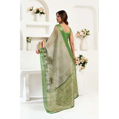 Generic Women's Faux Linen Printed Ready to wear Saree With Unstitched Blouse 5.5Mtr (Light_Green)