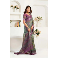 Women's Faux Linen Printed Ready to wear Saree With Unstitched Blouse 5.5Mtr (Multicolor)
