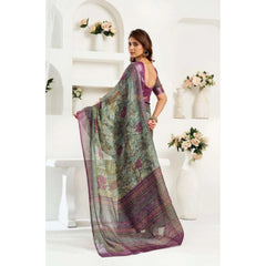 Women's Faux Linen Printed Ready to wear Saree With Unstitched Blouse 5.5Mtr (Multicolor)