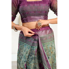 Women's Faux Linen Printed Ready to wear Saree With Unstitched Blouse 5.5Mtr (Multicolor)