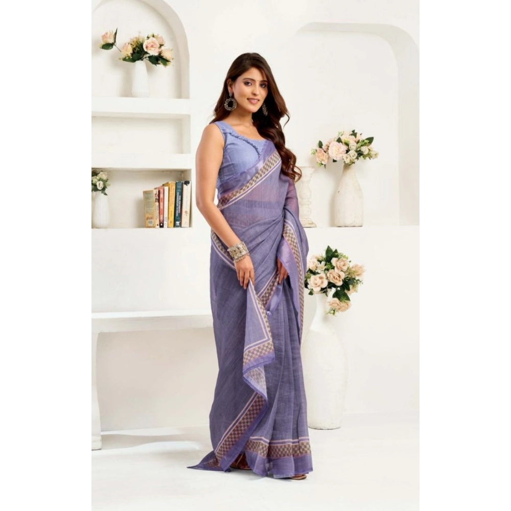 Women's Faux Linen Printed Ready to wear Saree With Unstitched Blouse 5.5Mtr (Light_Lavender)