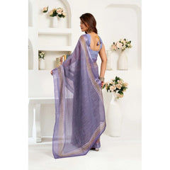 Women's Faux Linen Printed Ready to wear Saree With Unstitched Blouse 5.5Mtr (Light_Lavender)