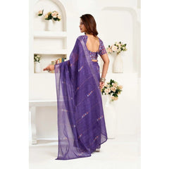 Women's Faux Linen Geometric Print Ready to wear Saree With Unstitched Blouse 5.5Mtr (Purple)