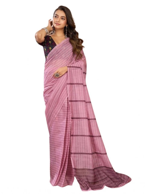 Generic Women's Faux Linen Geometric Ready to wear Saree With Unstitched Blouse 5.5Mtr (LightPink)