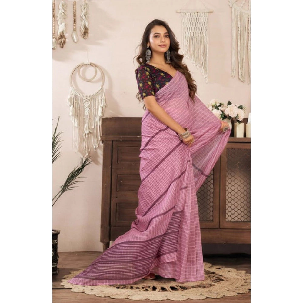 Women's Faux Linen Geometric Ready to wear Saree With Unstitched Blouse 5.5Mtr (LightPink)