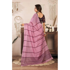 Women's Faux Linen Geometric Ready to wear Saree With Unstitched Blouse 5.5Mtr (LightPink)