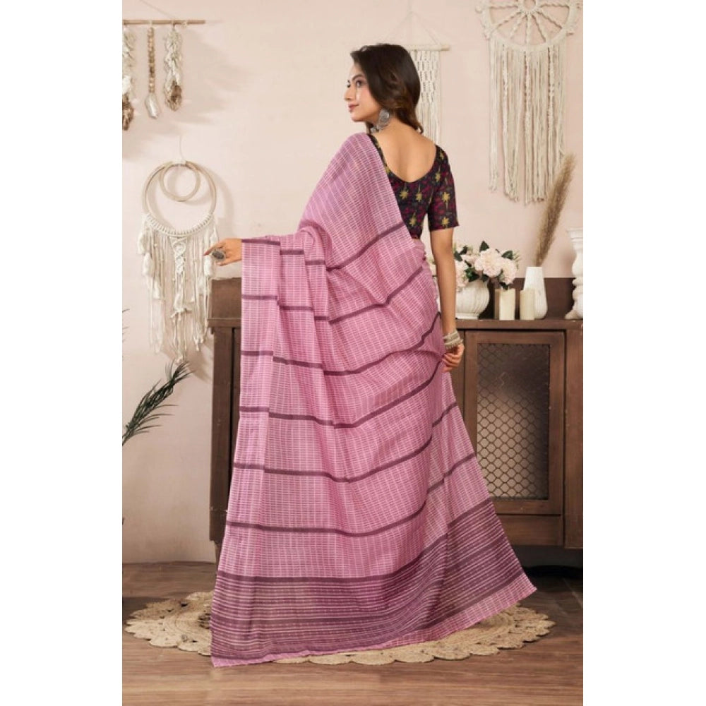 Women's Faux Linen Geometric Ready to wear Saree With Unstitched Blouse 5.5Mtr (LightPink)