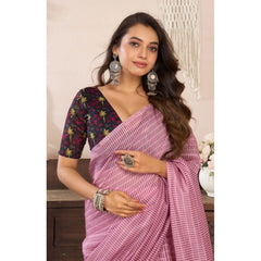 Women's Faux Linen Geometric Ready to wear Saree With Unstitched Blouse 5.5Mtr (LightPink)
