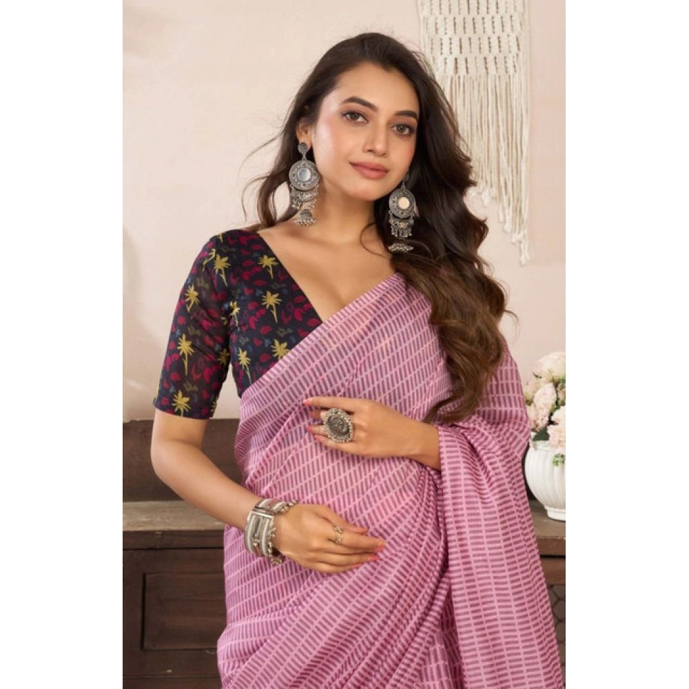 Women's Faux Linen Geometric Ready to wear Saree With Unstitched Blouse 5.5Mtr (LightPink)