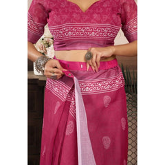 Women's Faux Linen Floral Print Ready to wear Saree With Unstitched Blouse 5.5Mtr (Pink)