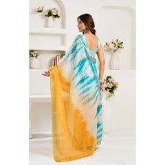 Women's Faux Linen Abstract Print Ready to wear Saree With Unstitched Blouse 5.5Mtr (Multicolor)
