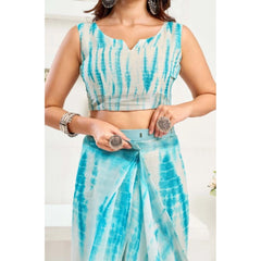 Women's Faux Linen Abstract Print Ready to wear Saree With Unstitched Blouse 5.5Mtr (Multicolor)