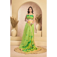 Women's Faux Linen Floral Print Ready to wear Saree With Unstitched Blouse 5.5Mtr (Green)