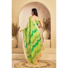 Women's Faux Linen Floral Print Ready to wear Saree With Unstitched Blouse 5.5Mtr (Green)