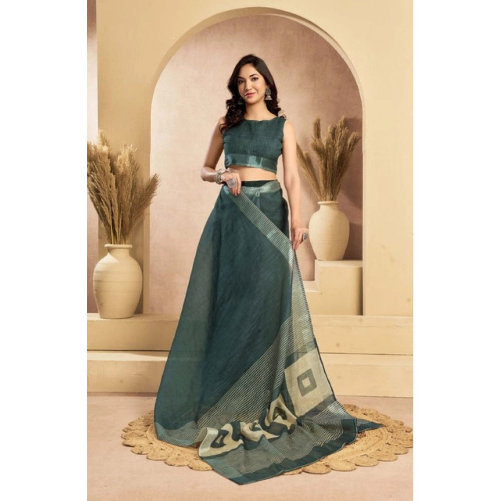 Women's Faux Linen Floral Ready to wear Saree With Unstitched Blouse 5.5Mtr (Light_Teal)