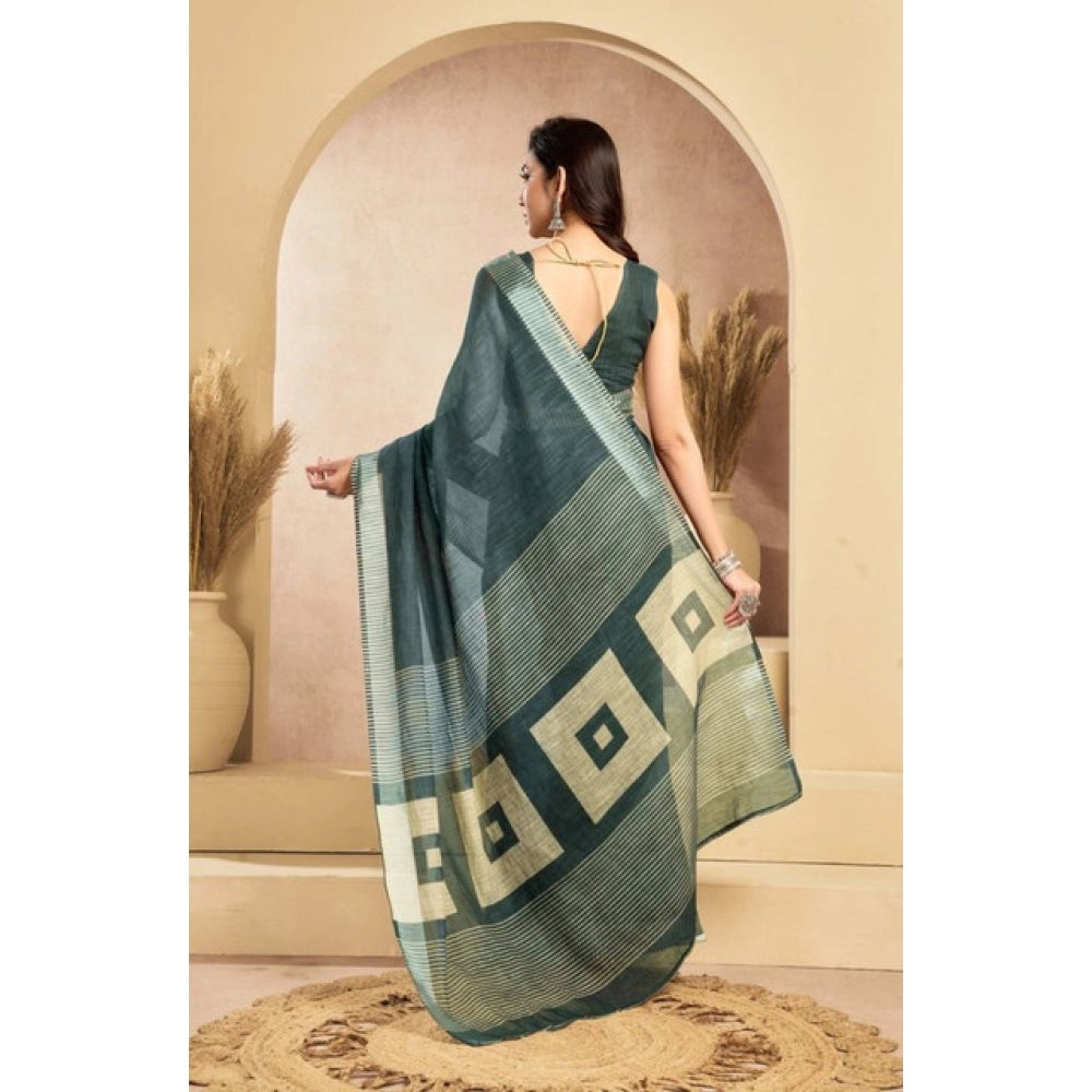 Women's Faux Linen Floral Ready to wear Saree With Unstitched Blouse 5.5Mtr (Light_Teal)
