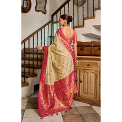 Women's Silk Blend Booti Work Ready to wear Saree With Unstitched Blouse 5.5Mtr (LightBeige)