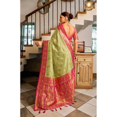 Generic Women's Silk Blend Booti Work Ready to wear Saree With Unstitched Blouse 5.5Mtr (Green)