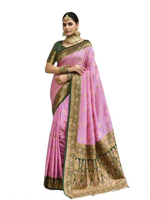 Generic Women's Silk Blend Booti Work Ready to wear Saree With Unstitched Blouse 5.5Mtr (LightPink)