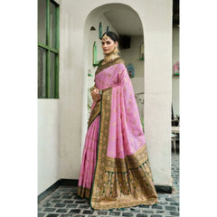 Women's Silk Blend Booti Work Ready to wear Saree With Unstitched Blouse 5.5Mtr (LightPink)