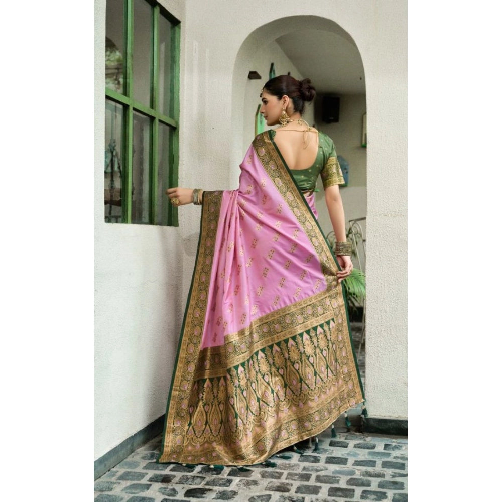 Women's Silk Blend Booti Work Ready to wear Saree With Unstitched Blouse 5.5Mtr (LightPink)