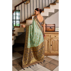 Women's Silk Blend Booti Work Ready to wear Saree With Unstitched Blouse 5.5Mtr (SeaGreen)
