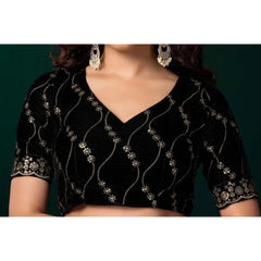 Generic Women's Net Sequence Saree With Unstitched Blouse 5.5Mtr (Mahendi)