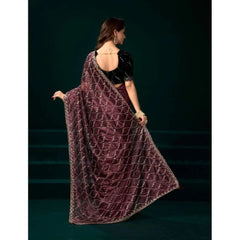 Generic Women's Net Sequence Saree With Unstitched Blouse 5.5Mtr (Maroon)