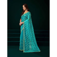 Generic Women's Net Sequence Saree With Unstitched Blouse 5.5Mtr (Turquoise)