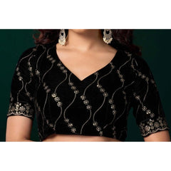 Generic Women's Net Sequence Saree With Unstitched Blouse 5.5Mtr (Green)