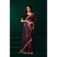 Generic Women's Net Sequence Saree With Unstitched Blouse 5.5Mtr (Maroon)