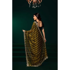 Generic Women's Net Sequence Saree With Unstitched Blouse 5.5Mtr (Olive)