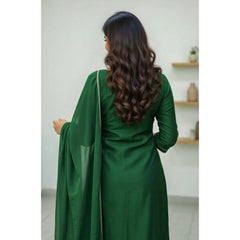 Women's Georgette Ethnic Motif Round 3/4th Sleeve Kurti With Pant Dupatta Set (Green)
