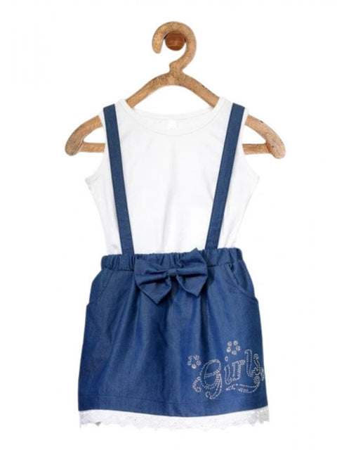 Generic Girl's Denim Embellished Sleeveless Skirt with inner (Dark Blue)
