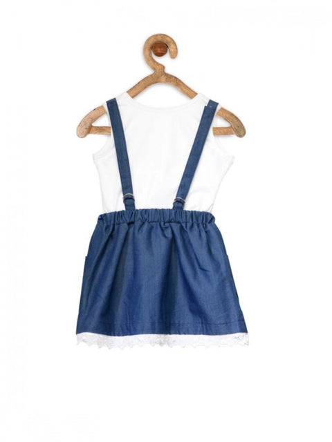 Generic Girl's Denim Embellished Sleeveless Skirt with inner (Dark Blue)