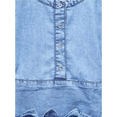 Generic Girl's Denim Embellished Cap Sleeve bow Dress (Light Blue)
