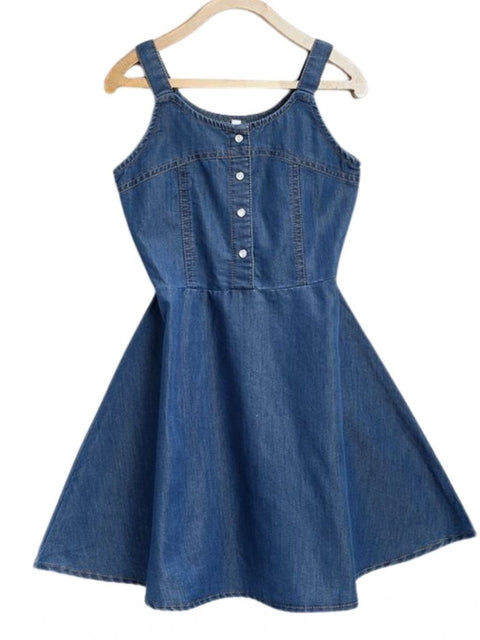 Generic Girl's Denim Printed Short Sleeve Dress with Straps (Blue)