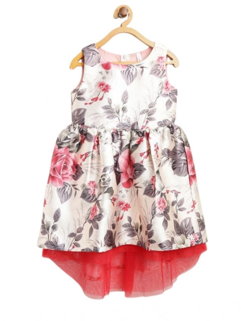 Generic Girl's Polyester & Net Inset Sleeveless Dress with Net Inset (Off White)