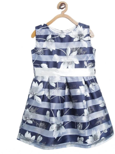 Generic Girl's Polyester Striped Sleeveless Dress (Navy Blue)